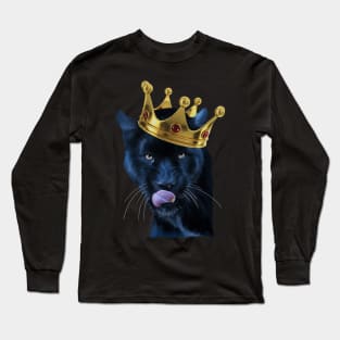 Black Panther Big Cat with Crown, Tropical Animal Long Sleeve T-Shirt